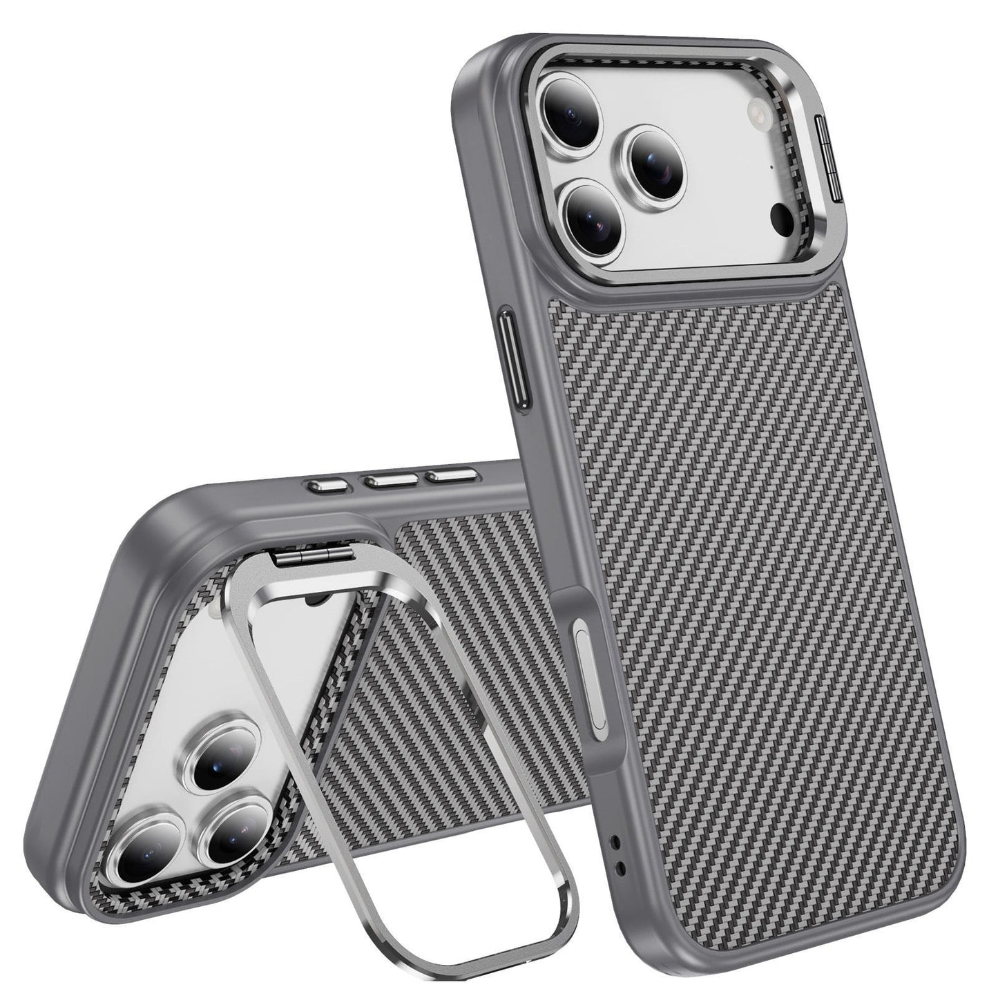 Gray Magnetic Camera Kickstand Carbon Fiber Case for iPhone 17 Pro