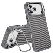 Gray Magnetic Camera Kickstand Carbon Fiber Case for iPhone 17 Pro