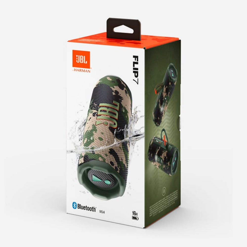 JBL Flip 7 - Portable Waterproof and Drop-Proof Speaker, Bold Pro Sound with AI Sound Boost, 16Hrs of Playtime, and PushLock System - Squad (Room)