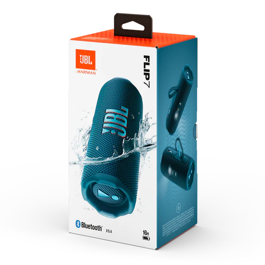 JBL Flip 7 - Portable Waterproof and Drop-Proof Speaker, Bold Pro Sound with AI Sound Boost, 16Hrs of Playtime, and PushLock System - Blue (Room)