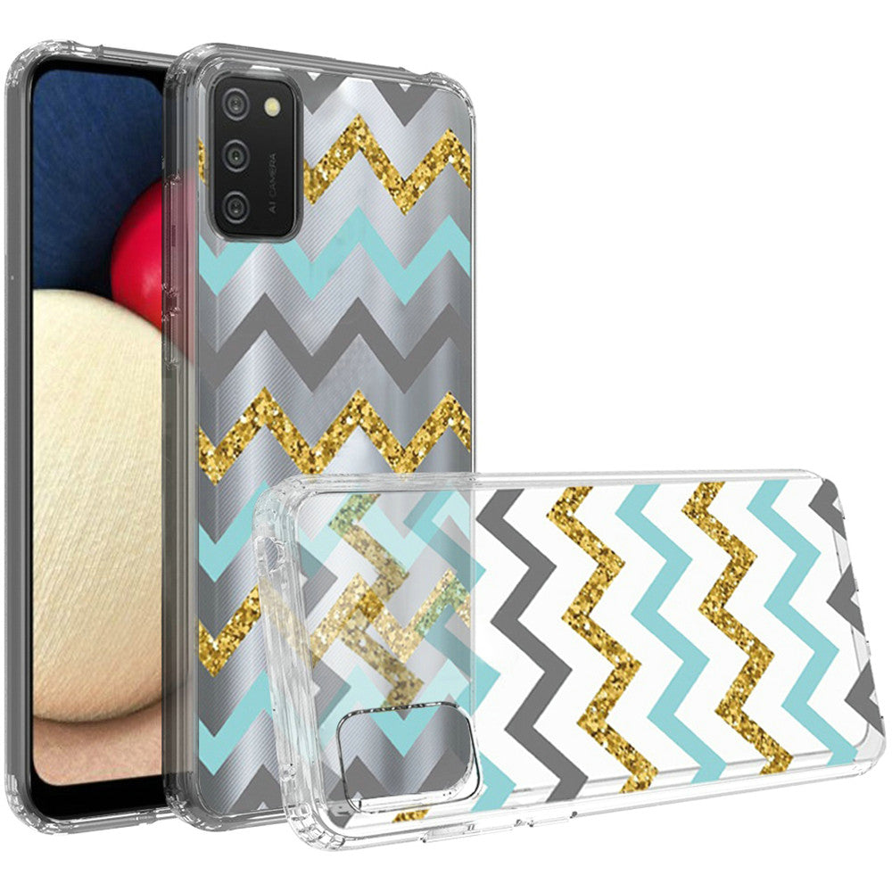 Samsung A71 5G UW Version Design Transparent Bumper Hybrid Case Cover - Teal Gold ZigZag