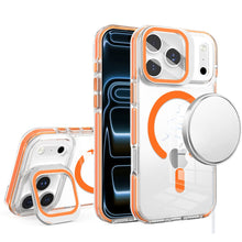 For iPhone 17 Pro Camera Metallic Stand [Magnetic Circle] Transparent Colorful Matching Edged Tough Hybrid Case - Cosmic Orange