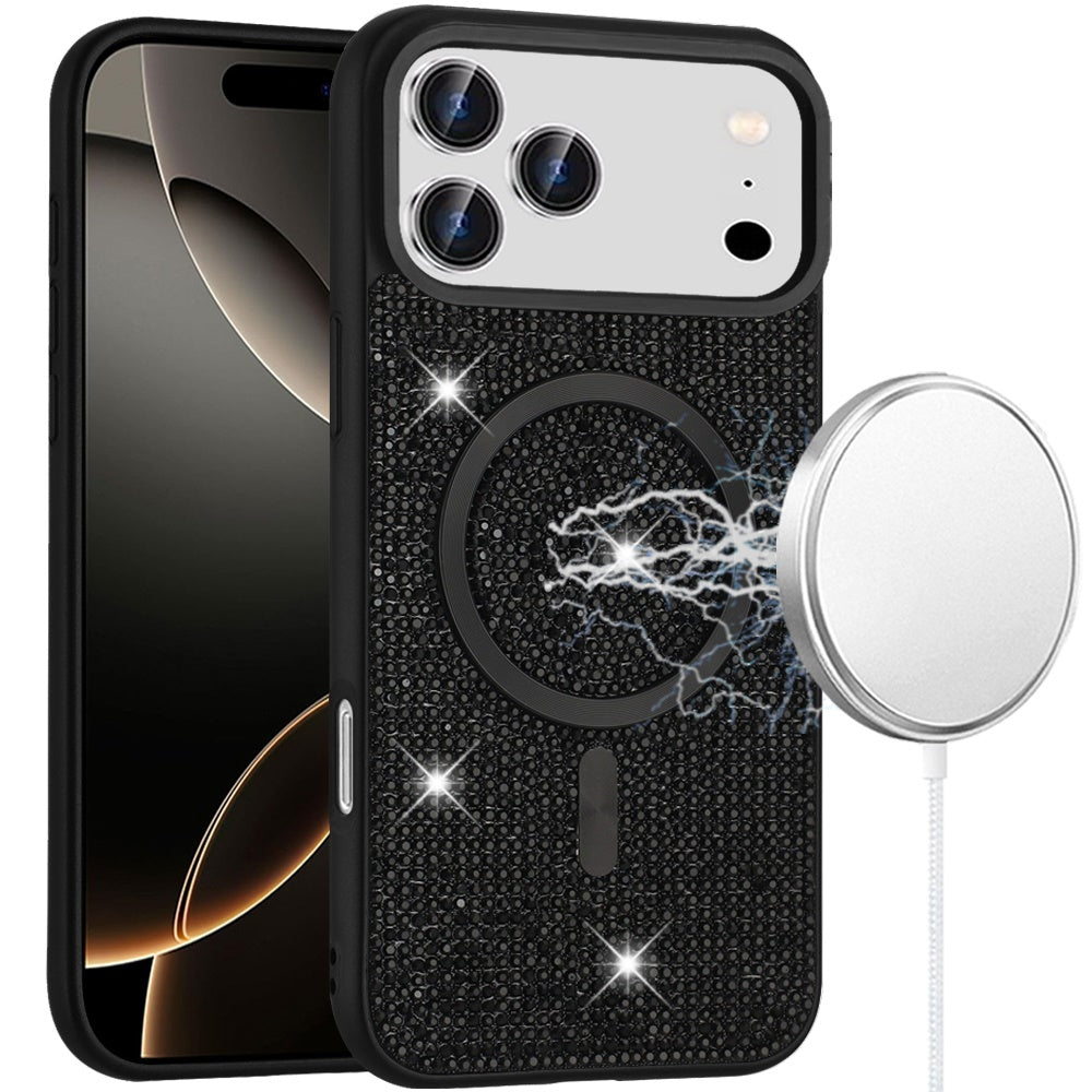Black Magnetic Diamond Case For iPhone 17 Pro Max