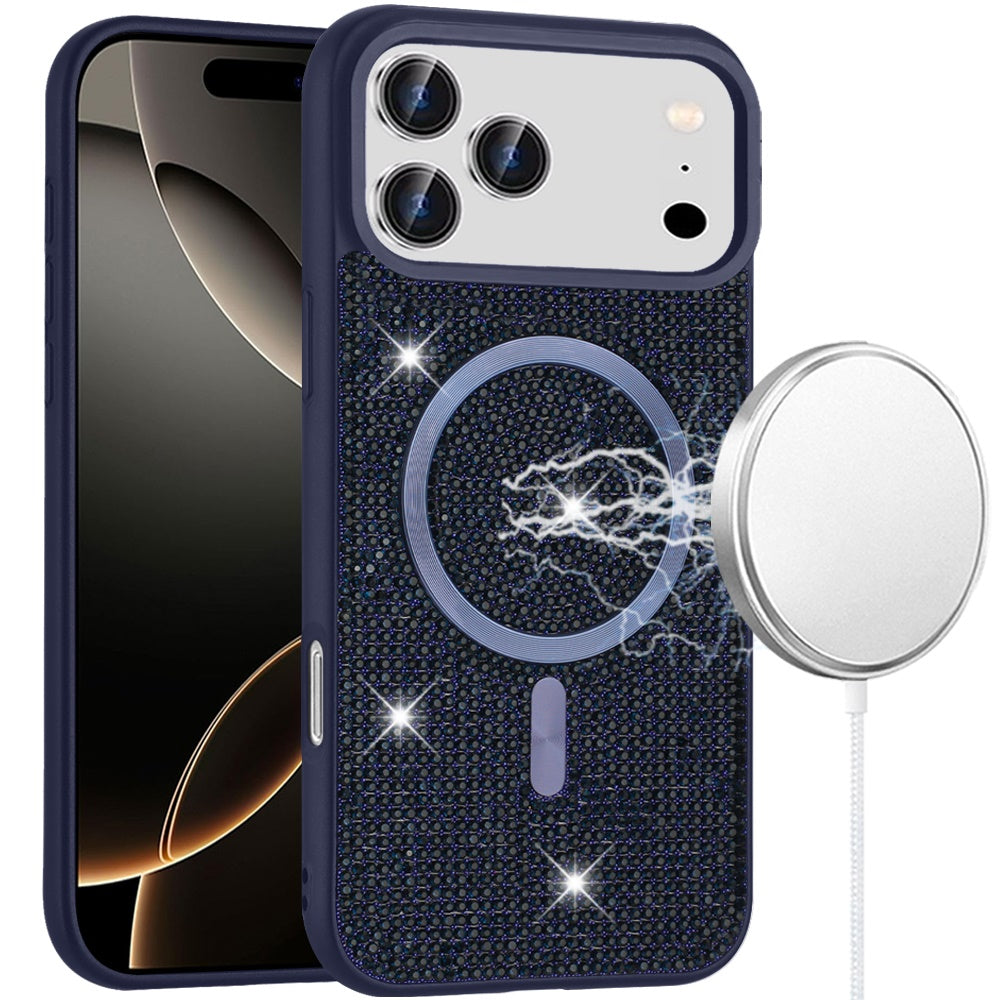 Blue Magnetic Diamond Case For iPhone 17 Pro Max
