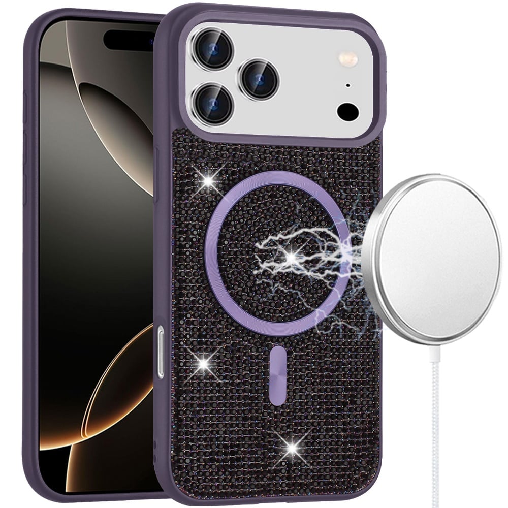 Purple Magnetic Diamond Case For iPhone 17 Pro Max