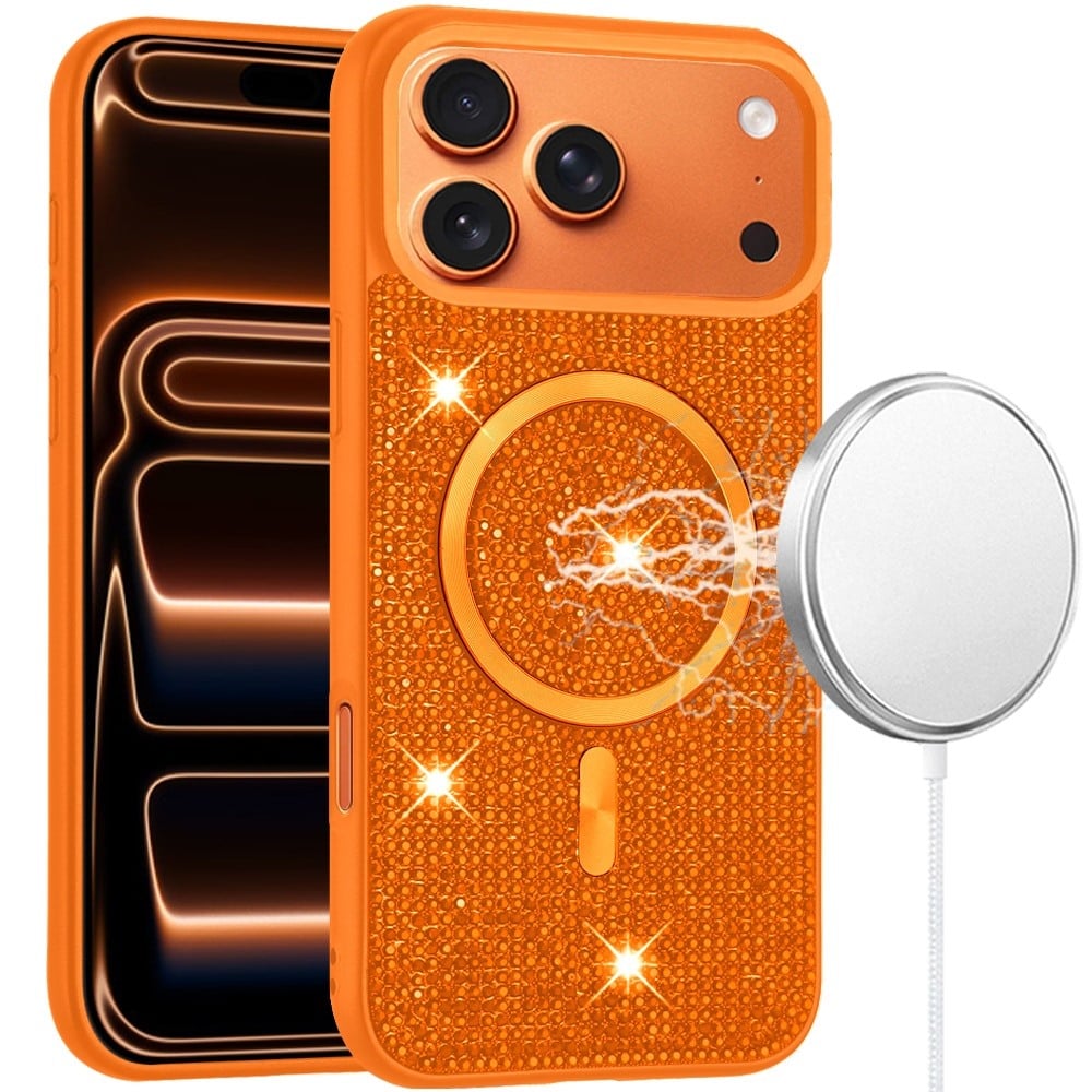 Orange Magnetic Diamond Case For iPhone 17 Pro
