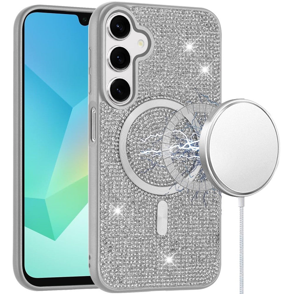 Silver Magnetic Diamond Case For Samsung A16 5G
