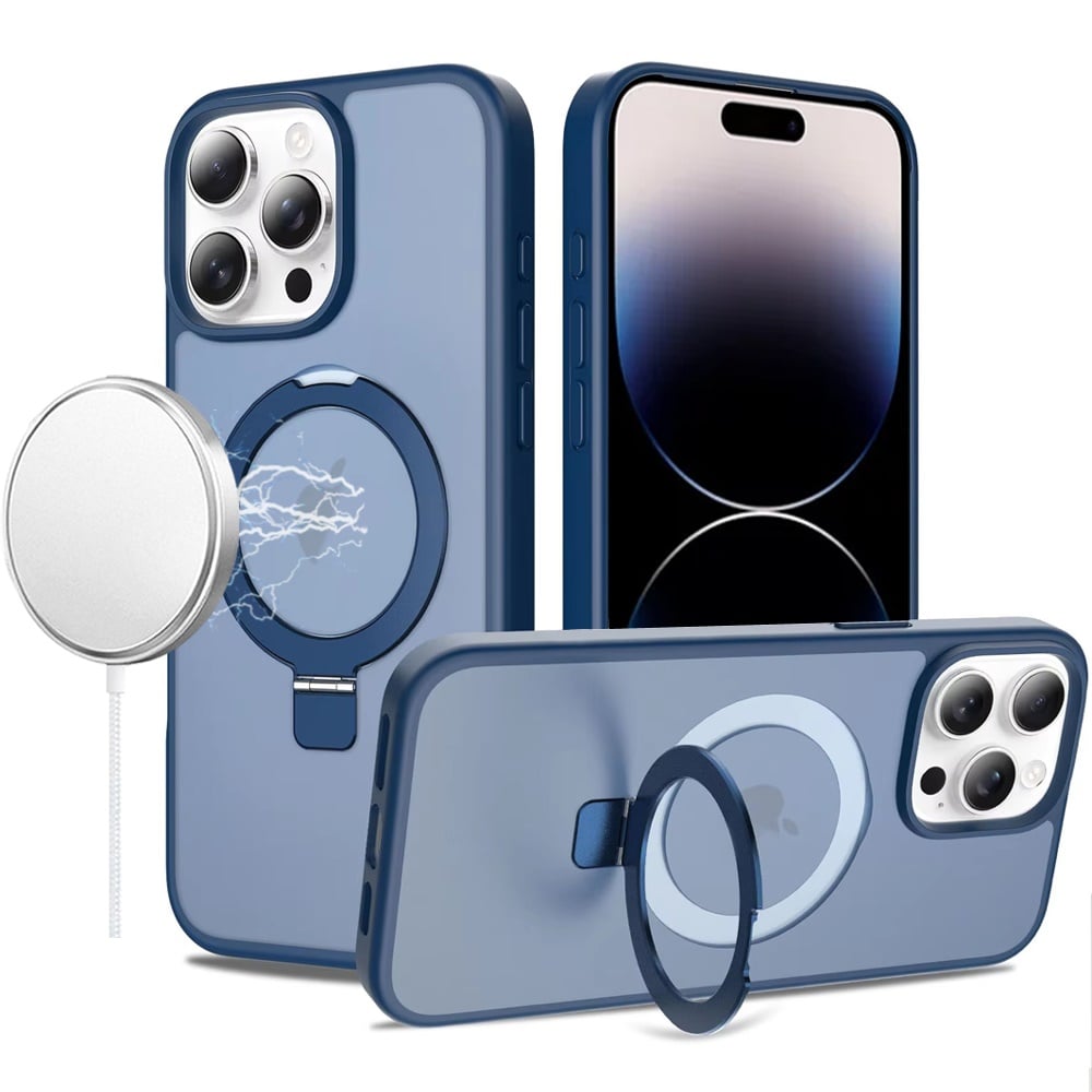Blue Frosted Kickstand with Magnetic Compatibility For iPhone 14 Pro Max