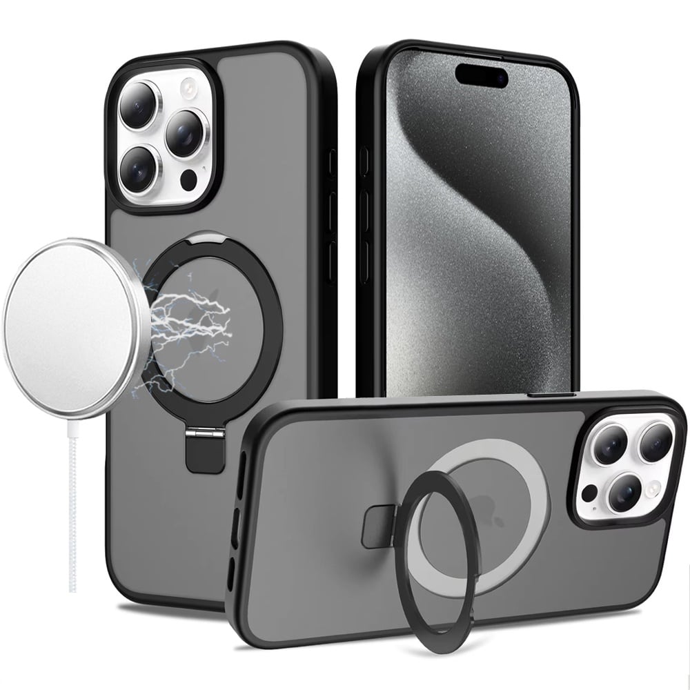 Black Frosted Kickstand with Magnetic Compatibility For iPhone 15 Pro Max