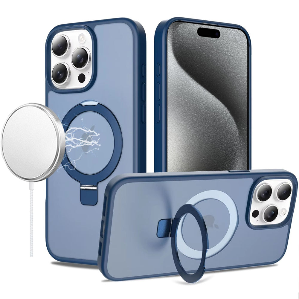 Blue Frosted Kickstand with Magnetic Compatibility For iPhone 15 Pro Max