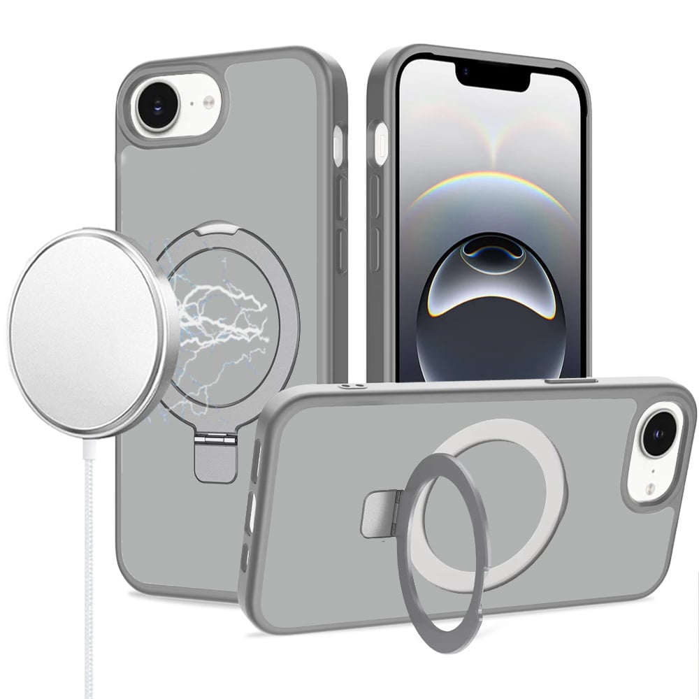 Black Frosted Kickstand with Magnetic Compatibility For iPhone 17E / 16E / SE4 Grey