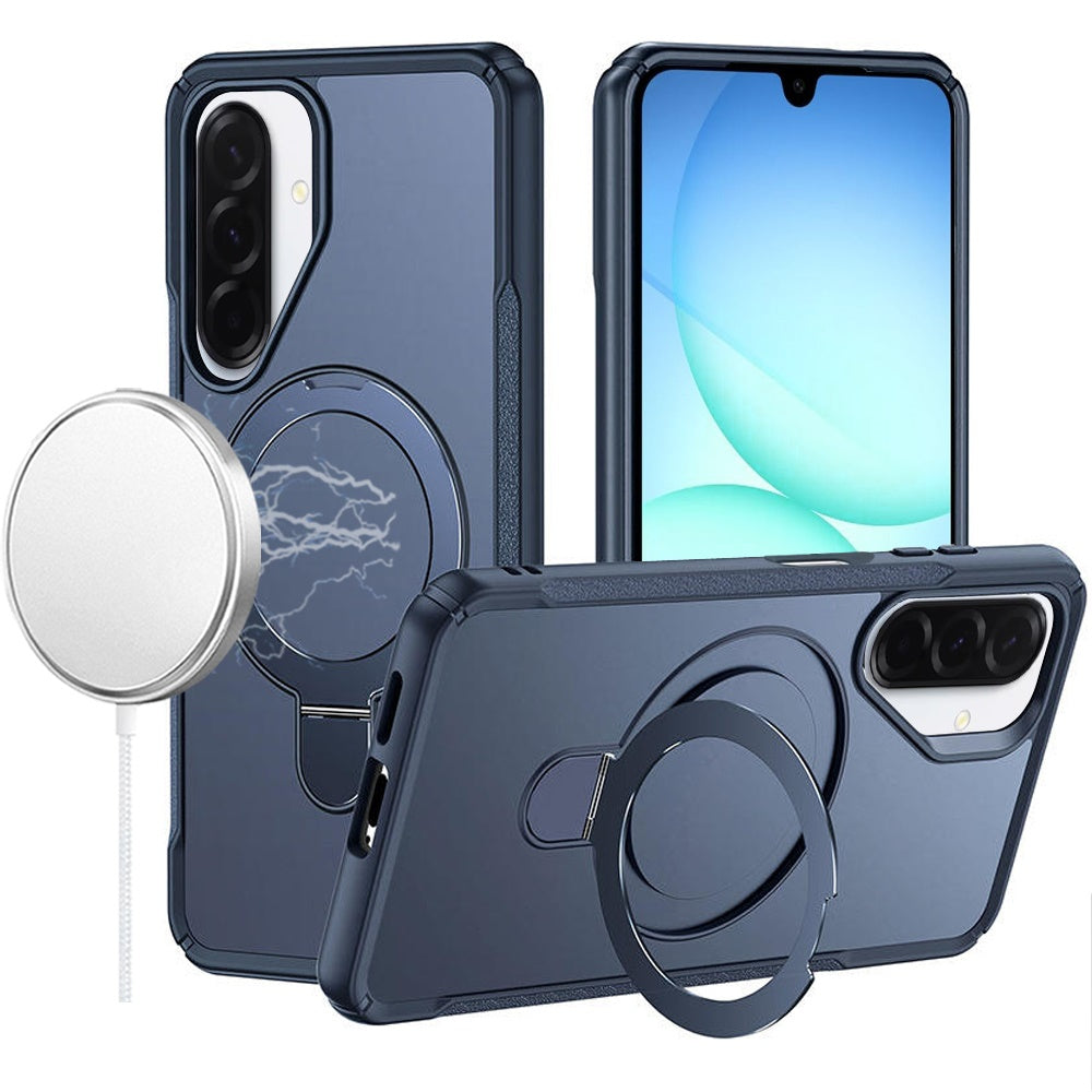 Navy Blue Matte Hybrid Case with Kickstand For Samsung A17 5G