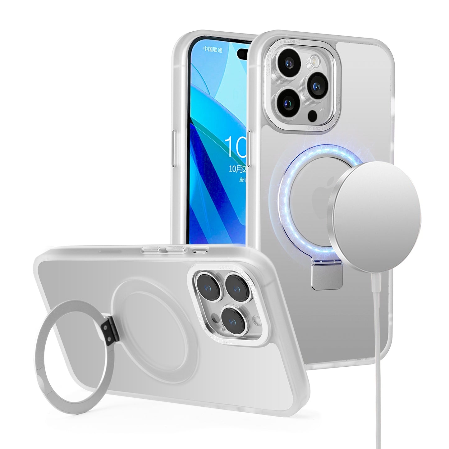 White Frosted Frame Kickstand with Magnetic Compatibility For iPhone 11