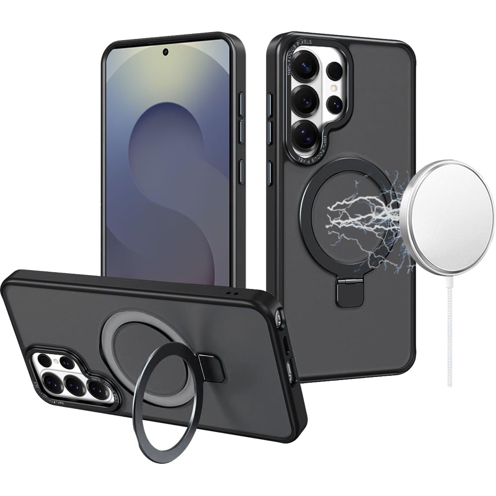 Black Frosted Kickstand with Magnetic Compatibility For Samsung Galaxy S25 Ultra
