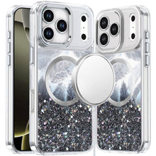 For iPhone 17 Pro Max Epoxy Glitter Shimmer [Magnetic Circle] Hybrid Case - Black