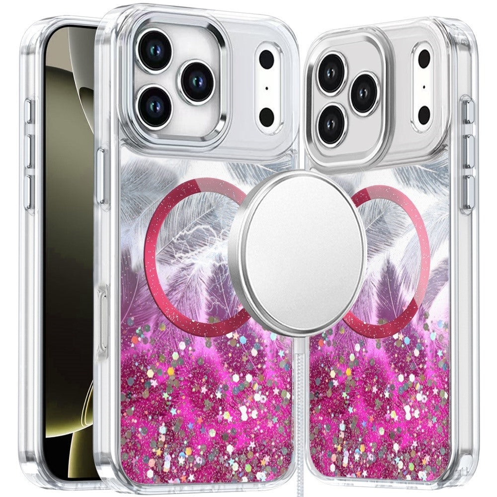 For iPhone 17 Pro Max Epoxy Glitter Shimmer [Magnetic Circle] Hybrid Case - Hot Pink