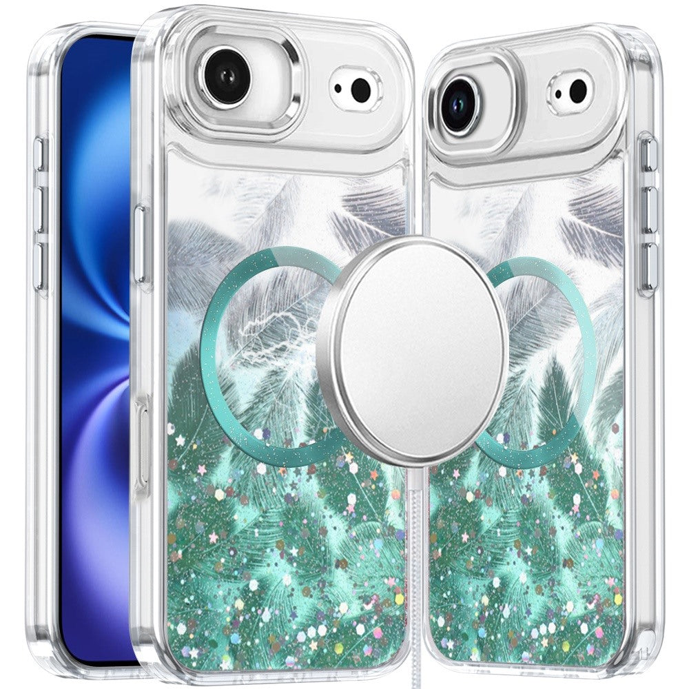 For iPhone 17 Air Epoxy Glitter Shimmer [Magnetic Circle] Hybrid Case - Light Green