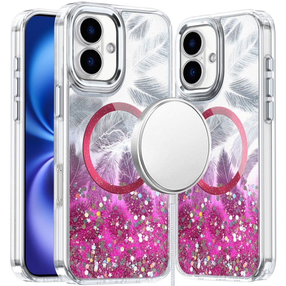 For iPhone 17 Epoxy Glitter Shimmer [Magnetic Circle] Hybrid Case - Hot Pink