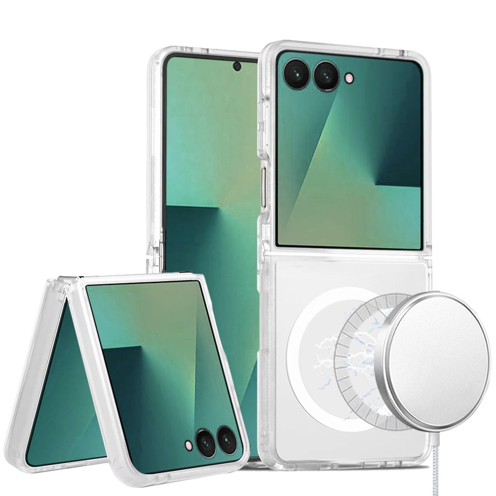 For Samsung Z Flip 7 [Magnetic Circle] Smooth Safe Matte Feel Hybrid Case - Clear