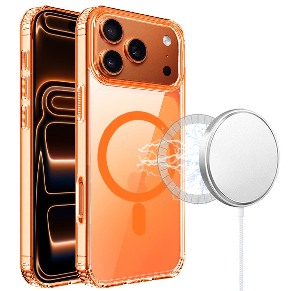 For iPhone 17 Pro TRUE Transparent (Magnetic Circle) Shockproof Hybrid - Cosmic Orange