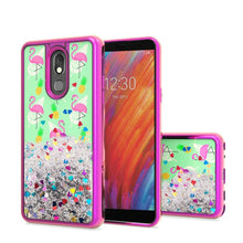 LG Aristo 4 Plus, Escape Plus, Tribute Royal Design Water Quicksand Glitter Chrome TPU - Flamingo Pineapple Feather