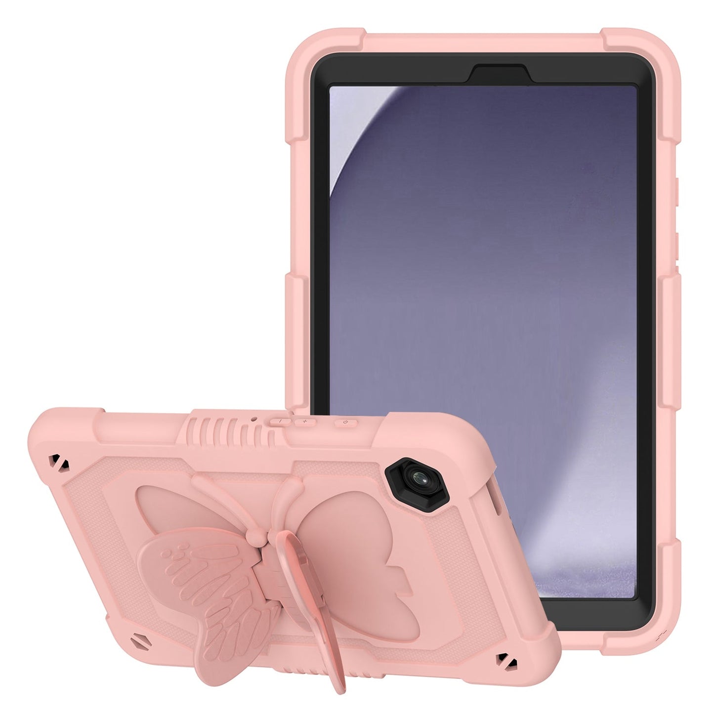 For Samsung A9 Plus 11 inch Butterfly Kickstand 3in1 Tough Hybrid Case Cover with Shoulder Strap - Rose Gold