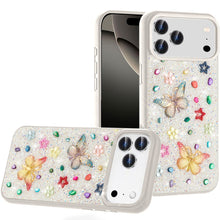 For iPhone 17 Pro Butterfly Ornaments Diamond Bling Glitter Hybrid Case - White