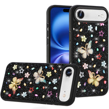 For iPhone 17 Air Butterfly Ornaments Diamond Bling Glitter Hybrid Case - Black