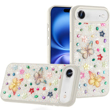 For iPhone 17 Air Butterfly Ornaments Diamond Bling Glitter Hybrid Case - White
