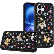 For iPhone 17 Butterfly Ornaments Diamond Bling Glitter Hybrid Case - Black