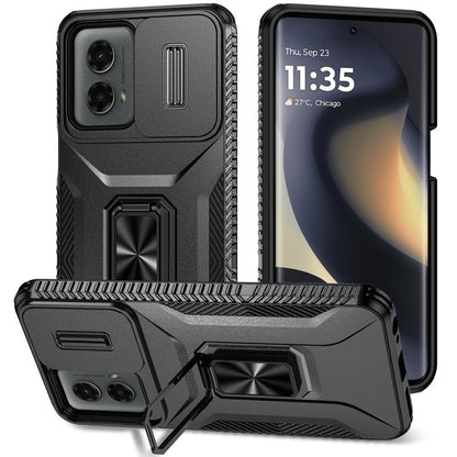 For Moto G Stylus 5G 2025 Well Protective Magentic Ring Stand Camera Protective Cover Case - Black