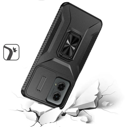 For Moto G Stylus 5G 2025 Well Protective Magentic Ring Stand Camera Protective Cover Case - Black