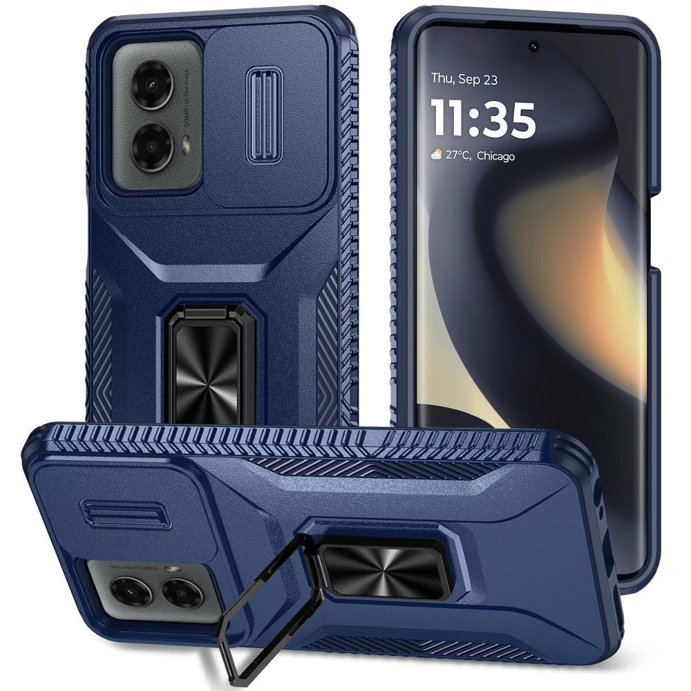 For Motorola Moto G 5G 2024 Complete Magnetic Metal Ring Stand Camera Protection Hybrid - Blue