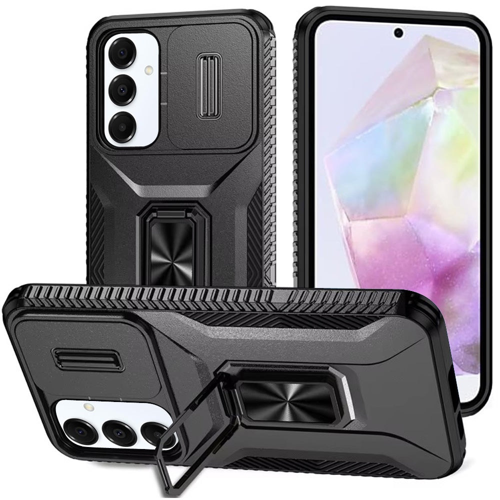 Black Camera Cover and Ring Case For Samsung Galaxy A36 / A56