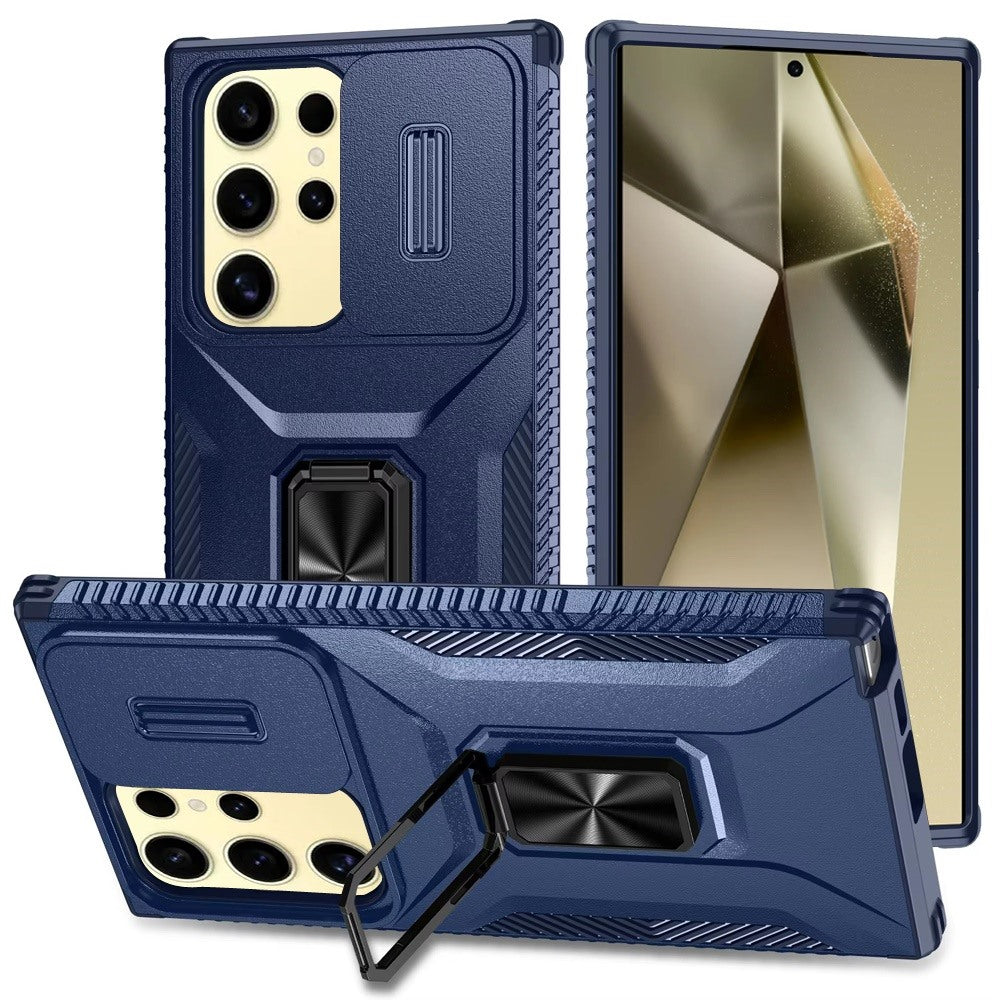Blue Camera Cover and Ring Case For Samsung S23 Ultra