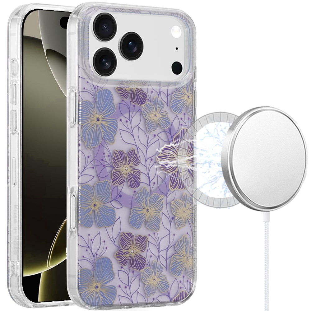 Purple Flowers Magnetic Design Case For iPhone 17 Pro Max - X