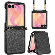 Black Embossed Floral Case with Strap For Samsung Z Flip 8