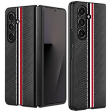 For Samsung Z Fold 7 Velvet Fabric Flip Phone Premium PU Vegan Leather Cover Case - Black