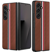 For Samsung Z Fold 7 Velvet Fabric Flip Phone Premium PU Vegan Leather Cover Case - Brown