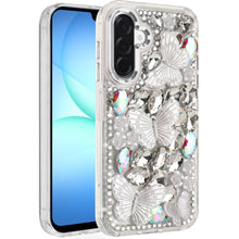 For Samsung A17 5G Lavished Floral Butterfly Bling Stones Hybrid Case - Silver