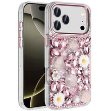 For iPhone 17 Pro Spectacular Full Bling Stones Glitter HQ Hybrid Floral Series - Pink