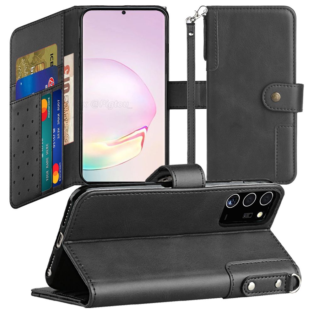 Samsung Galaxy Note 20 5G Retro Wallet Card Holder Case Cover - Black