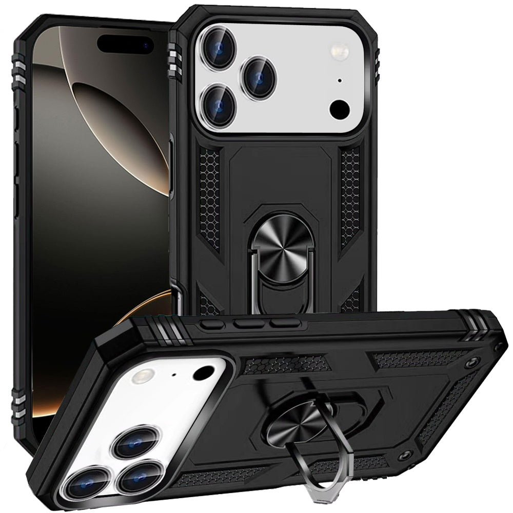 Black Ring Kickstand Case For iPhone 17 Pro Max