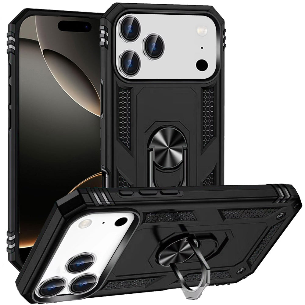 Black Ring Kickstand Case For iPhone 17 Pro
