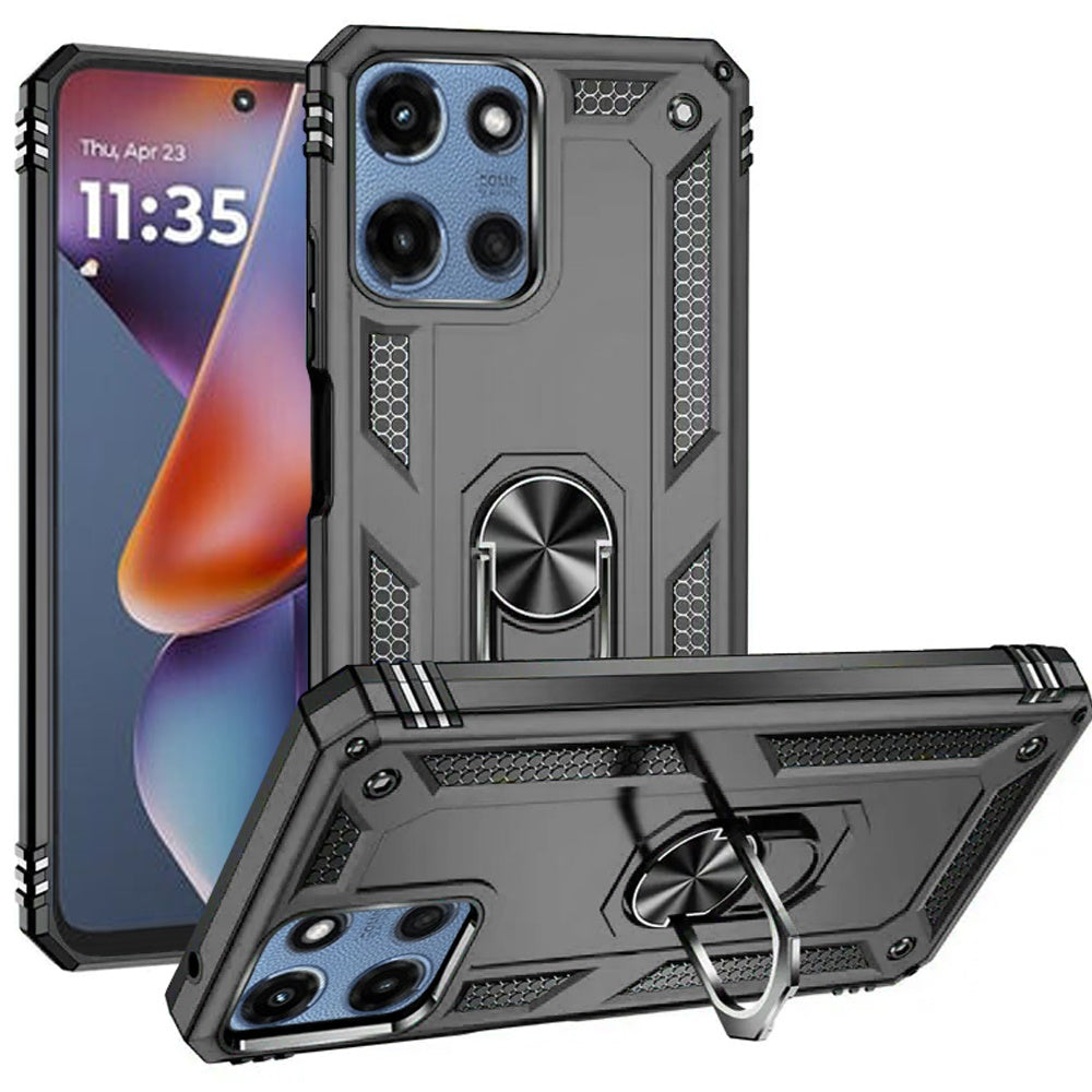 For Motorola Moto G 5G 2025 Ring Magnetic Kickstand Hybrid Case Cover - Grey