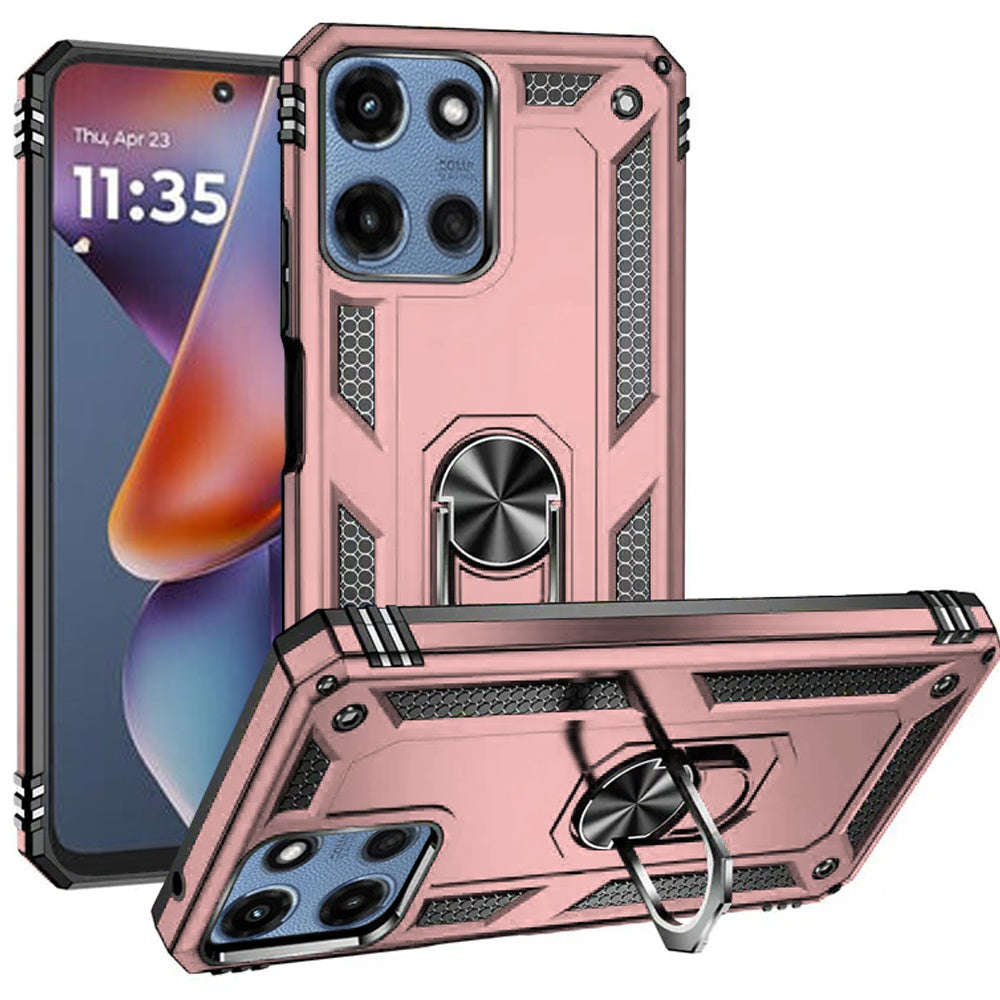 For Motorola Moto G 5G 2025 Ring Magnetic Kickstand Hybrid Case Cover - Rose Gold