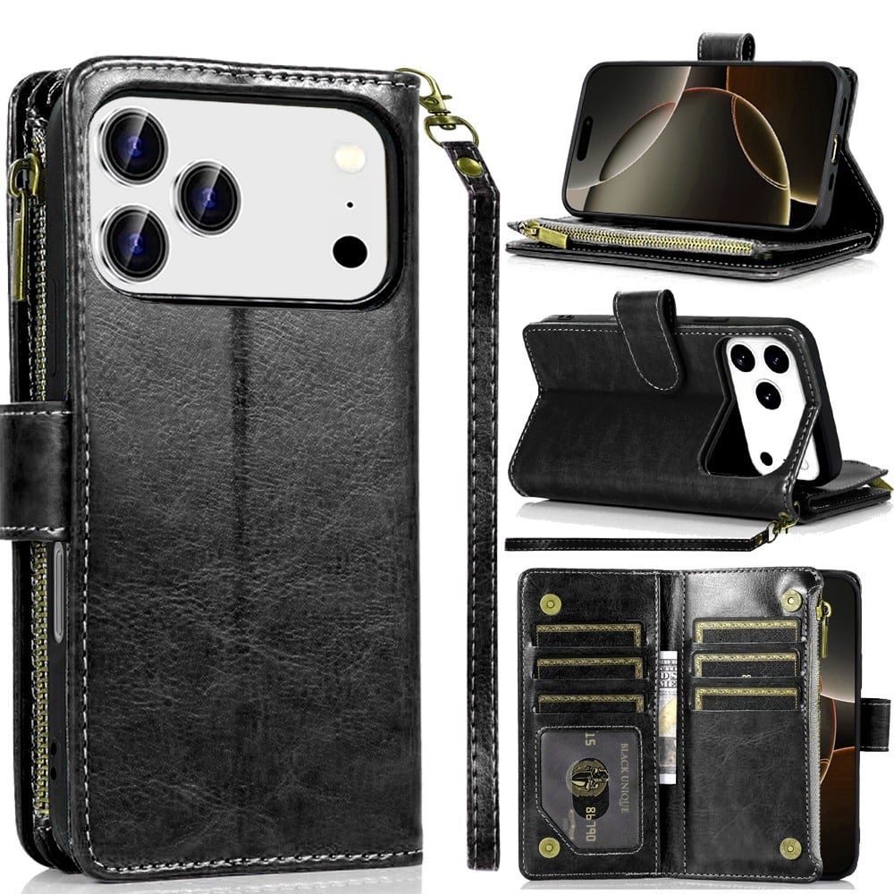 Black Wallet with Zipper for iPhone 17 Pro Max