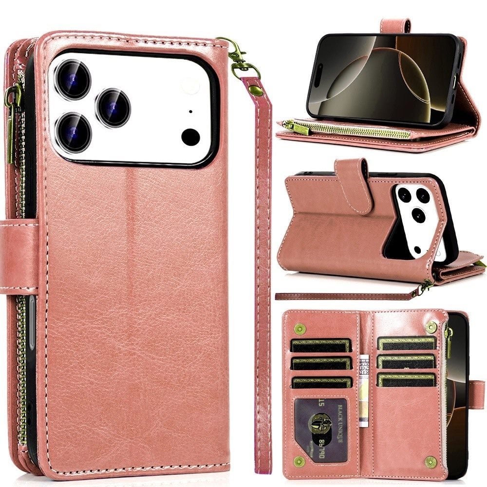 Rose Gold Wallet with Zipper for iPhone 17 Pro Max