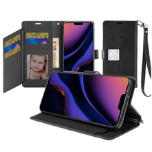 Black iPhone 11 PRO Wristlet Magnetic Metal Snap Wallet with Two Row Credit Card Holder