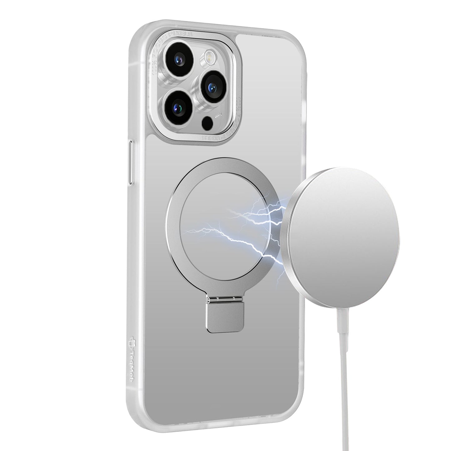 White Frosted Kickstand with Magnetic Compatibility for iPhone 16 Plus